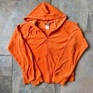 Y2K‎ Rave Neon Orange Terry Cloth Full Zip Hoodie Size Small 2000s